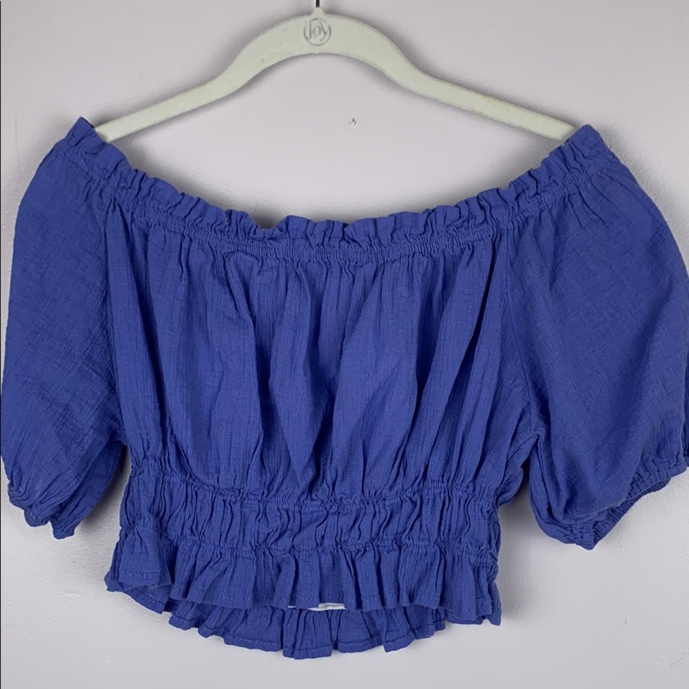 Purple Off-Shoulder Smocked Crop Top